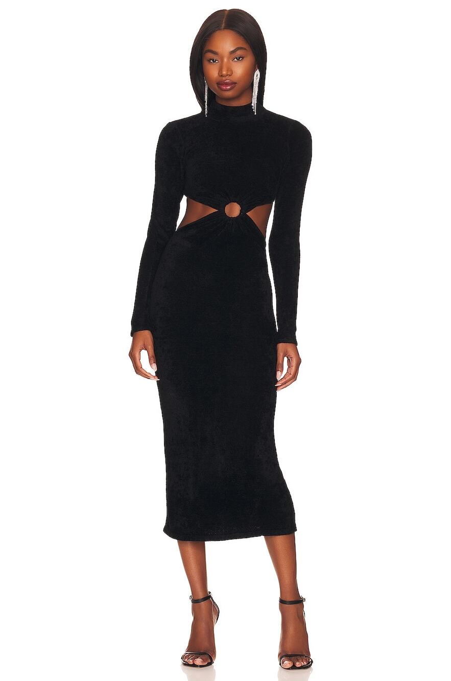 Ronny Kobo Chryssa Knit Midi Dress Mock Neck Long Sleeve Cocktail Party XS